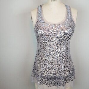 Vintage Y2K Silver Shimmery Sequin Racerback Sheer Top Ladies Size Small